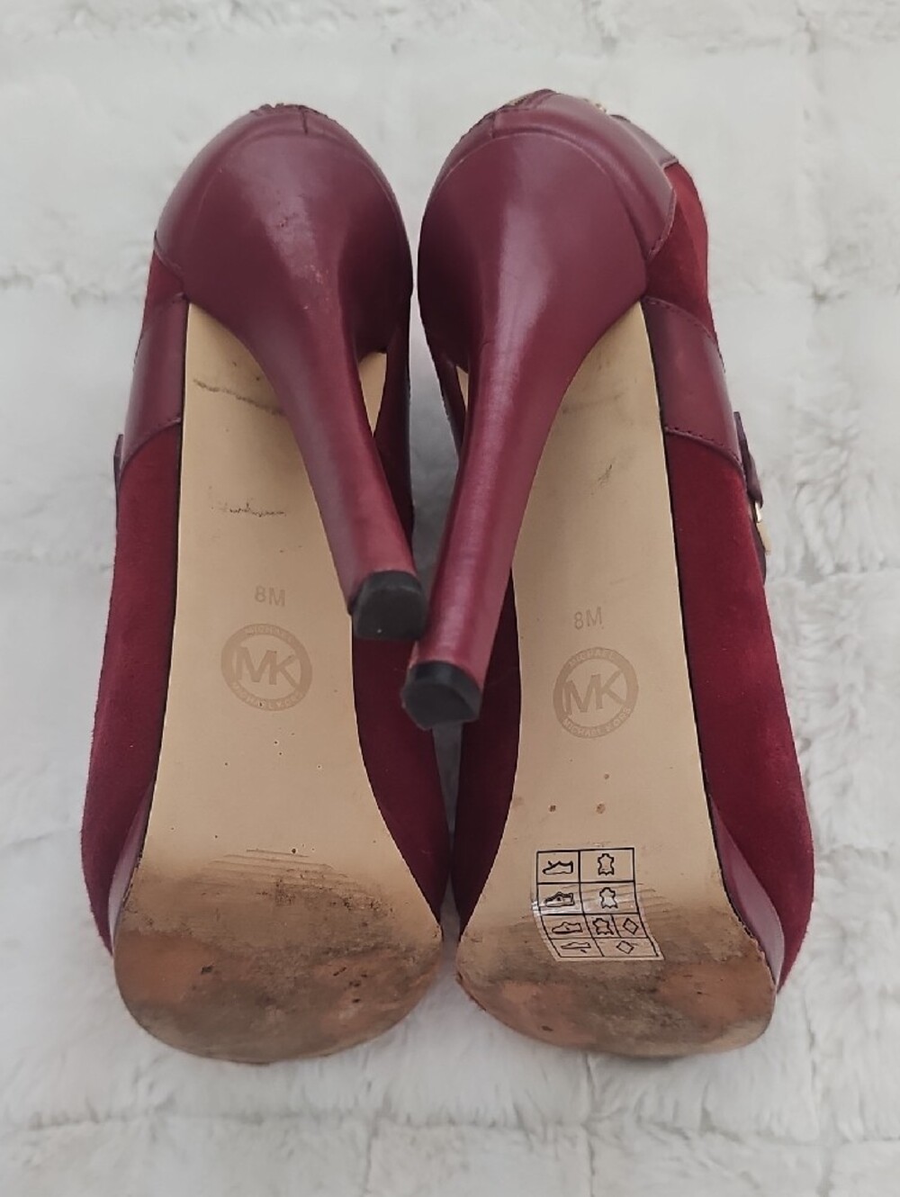 Michael Kors Wine Burgundy Suede Peep-Toe Heeled Booties - Picture 8 of 8